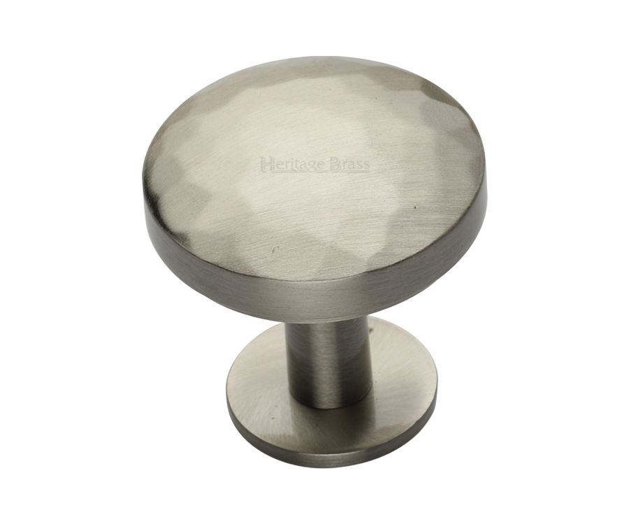 Heritage Brass Satin Nickel Round Hammered Cabinet Knob with Rose 38mm