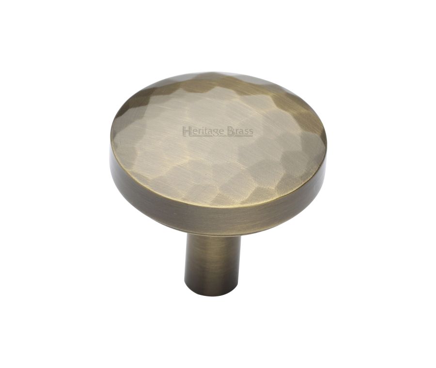 Heritage Brass Antique Brass Round Hammered Cabinet Knob 32mm