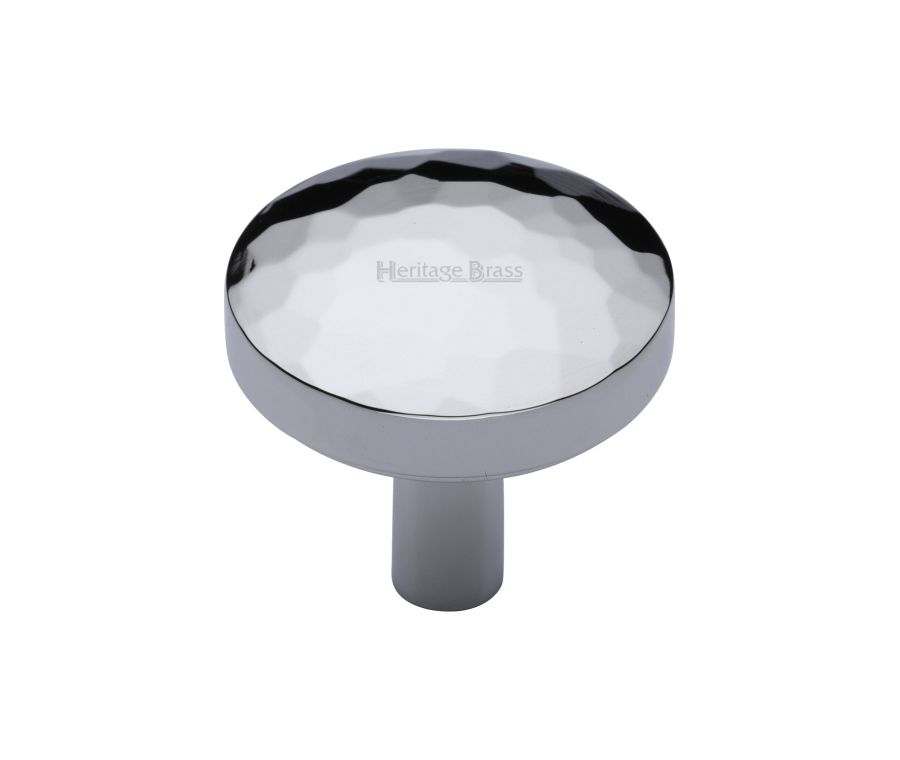 Heritage Brass Polished Chrome Round Hammered Cabinet Knob 32mm