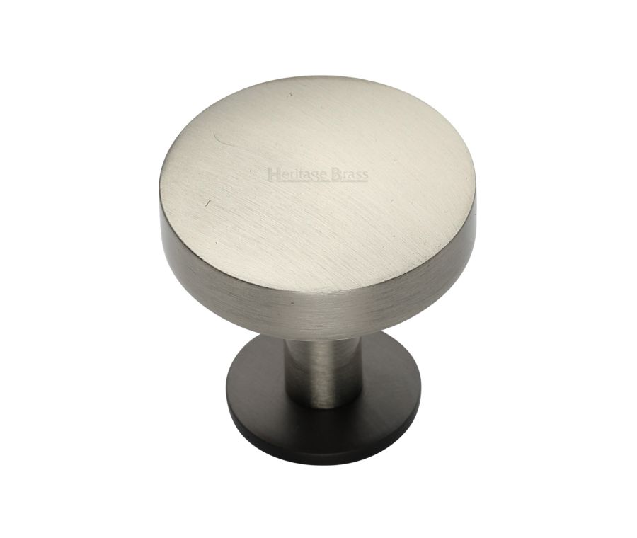 Heritage Brass Matt Bronze/Satin Nickel Domed Disc Cabinet Knob with Rose 32mm