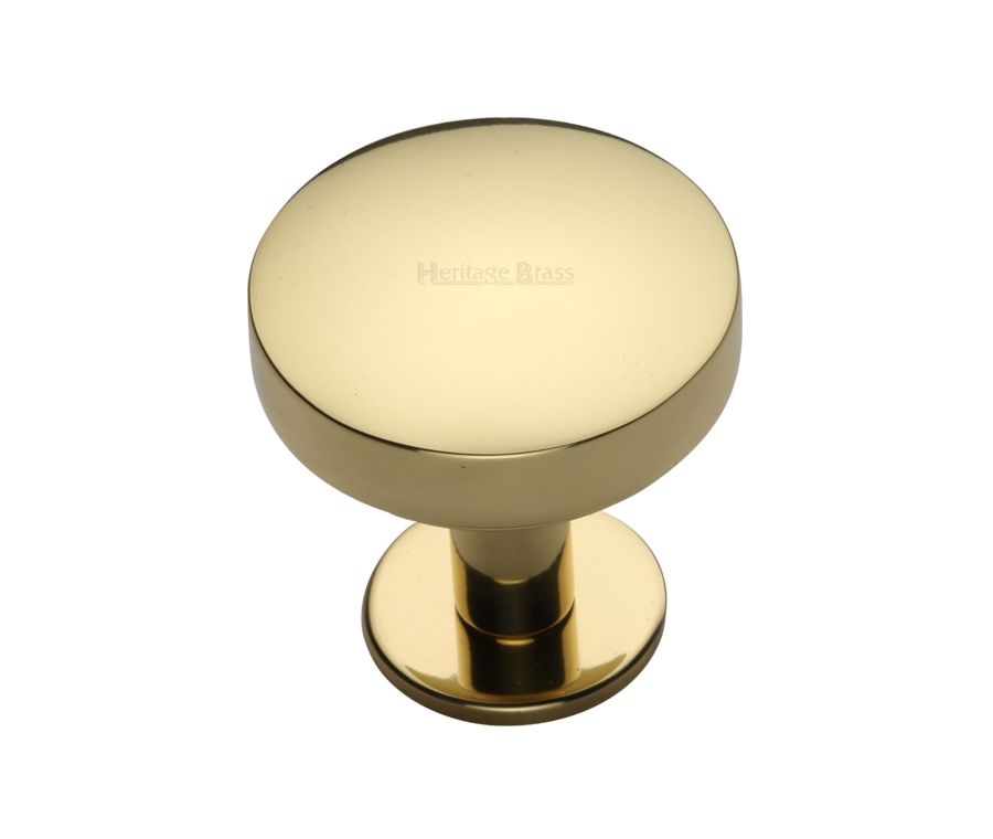 Heritage Brass Polished Brass Domed Disc Cabinet Knob with Rose 32mm