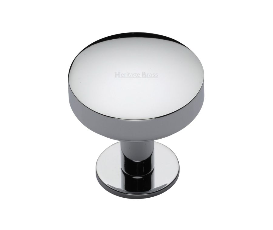 Heritage Brass Polished Chrome Domed Disc Cabinet Knob with Rose 32mm