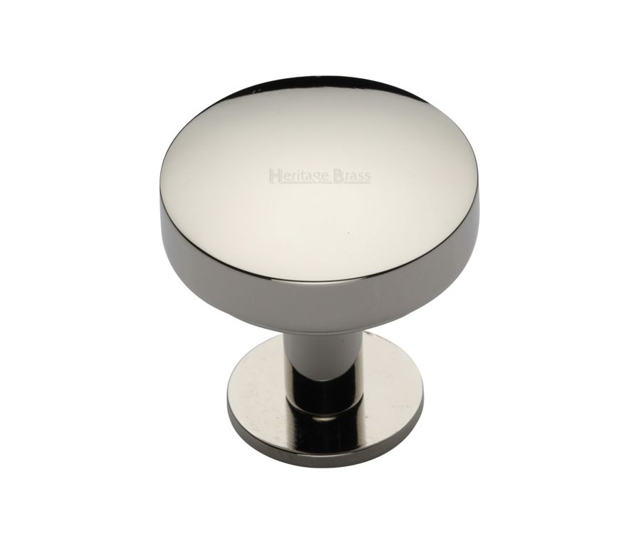 Heritage Brass Polished Nickel Finish Domed Disc Cabinet Knob with Rose 32mm
