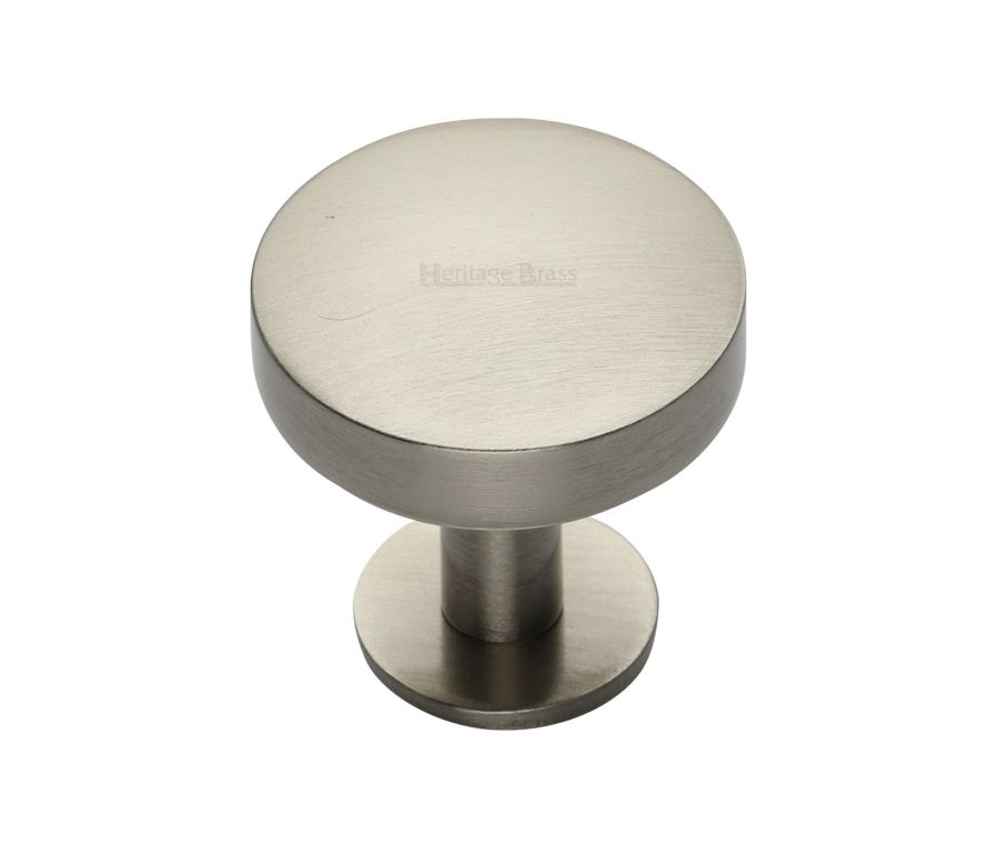 Heritage Brass Satin Nickel Domed Disc Cabinet Knob with Rose 32mm