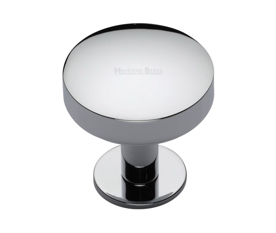 Heritage Brass Polished Chrome Domed Disc Cabinet Knob with Rose 38mm