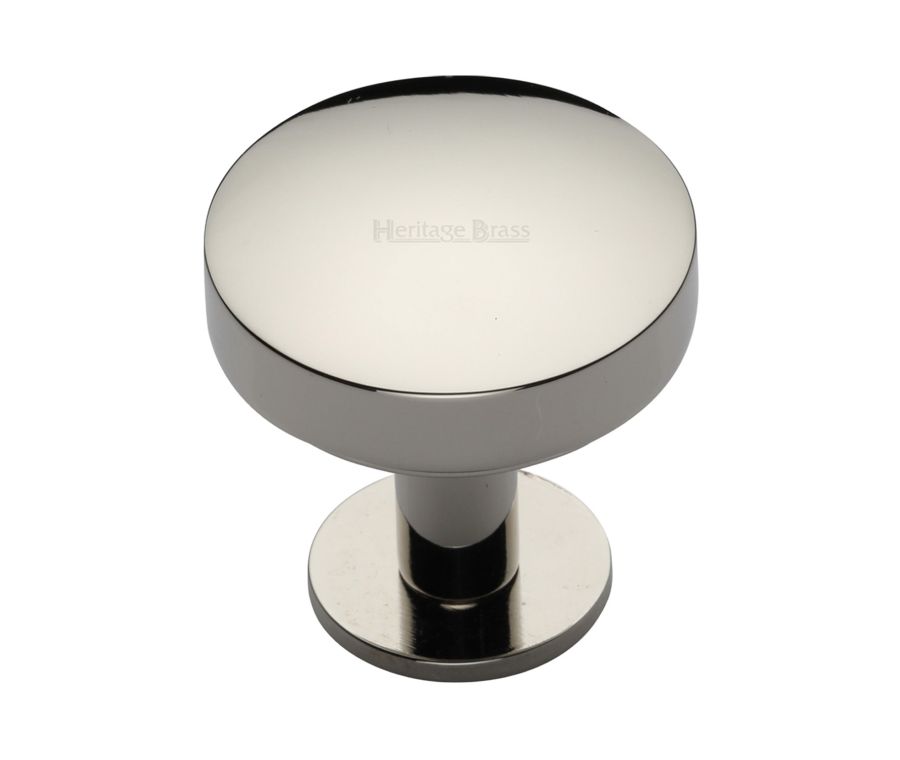 Heritage Brass Polished Nickel Finish Domed Disc Cabinet Knob with Rose 38mm