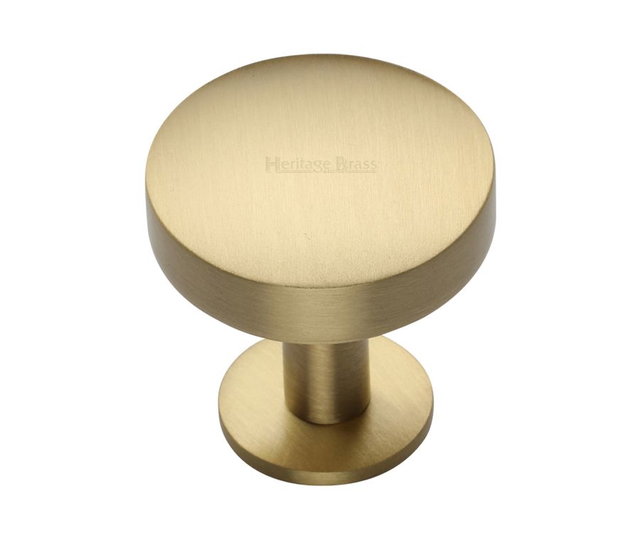 Heritage Brass Satin Brass Domed Disc Cabinet Knob with Rose 38mm