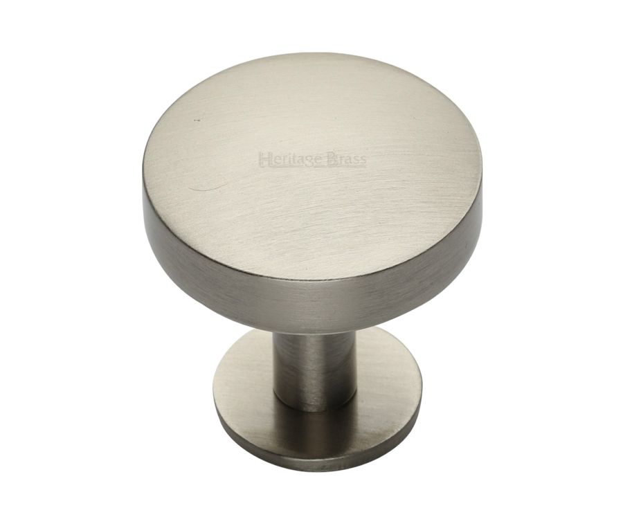 Heritage Brass Satin Nickel Domed Disc Cabinet Knob with Rose 38mm