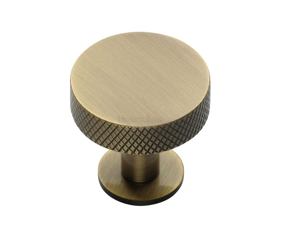 Heritage Brass Antique Brass Knurled Disc Cabinet Knob with Rose 32mm