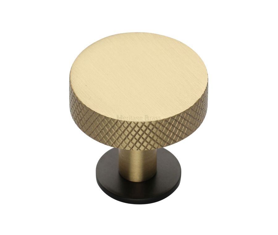 Heritage Brass Matt Bronze/Satin Brass Knurled Disc Cabinet Knob with Rose 32mm