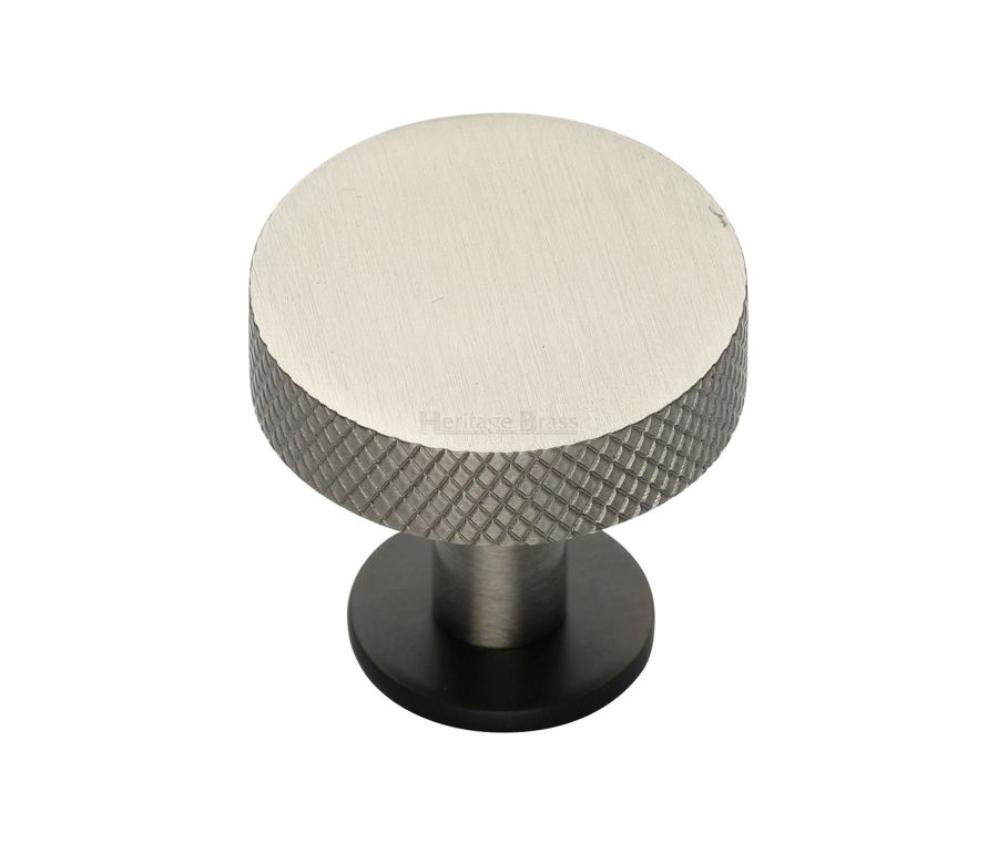 Heritage Brass Matt Bronze/Satin Nickel Knurled Disc Cabinet Knob with Rose 32mm