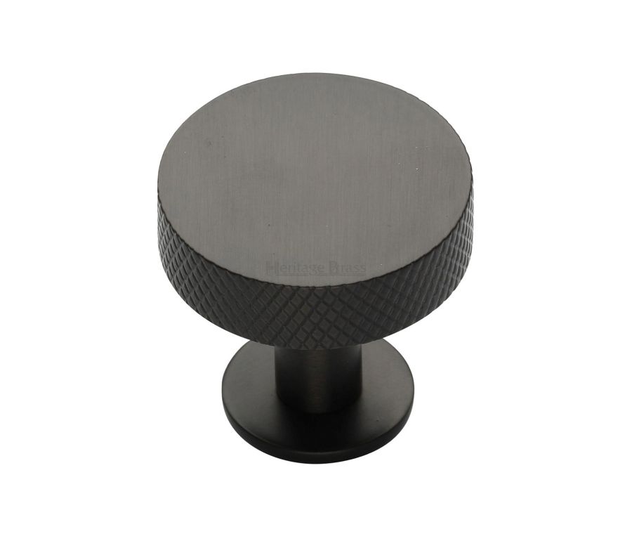 Heritage Brass Matt Bronze Knurled Disc Cabinet Knob with Rose 32mm