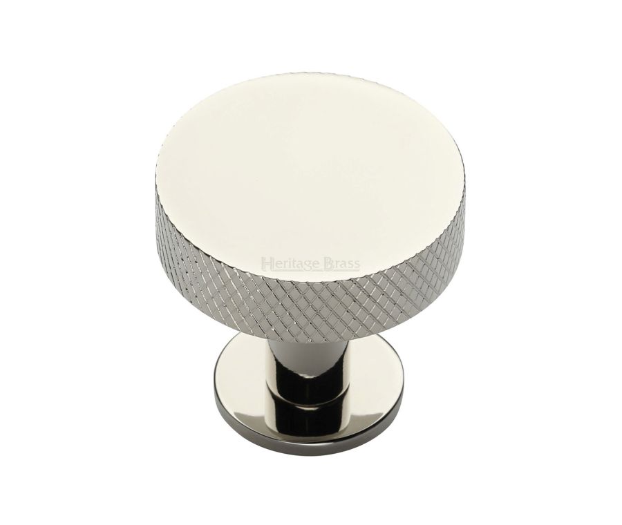 Heritage Brass Polished Nickel Finish Knurled Disc Cabinet Knob with Rose 32mm