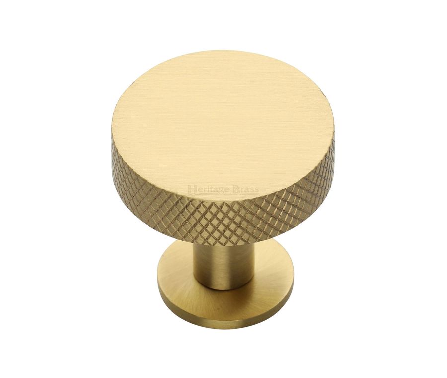 Heritage Brass Satin Brass Knurled Disc Cabinet Knob with Rose 32mm