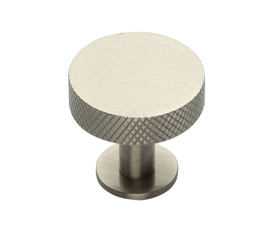 Heritage Brass Satin Nickel Knurled Disc Cabinet Knob with Rose 32mm