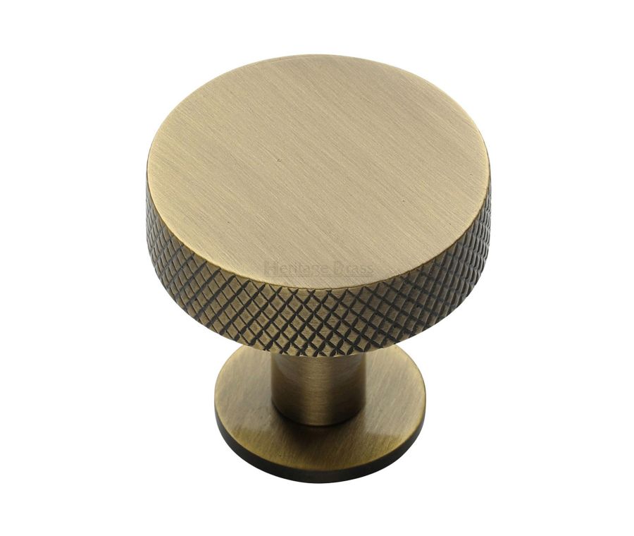 Heritage Brass Antique Brass Knurled Disc Cabinet Knob with Rose 38mm