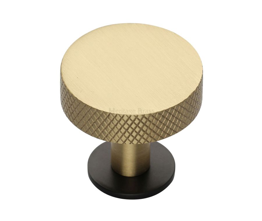 Heritage Brass Matt Bronze/Satin Brass Knurled Disc Cabinet Knob with Rose 38mm