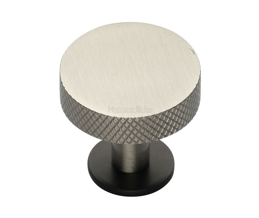 Heritage Brass Matt Bronze/Satin Nickel Knurled Disc Cabinet Knob with Rose 38mm