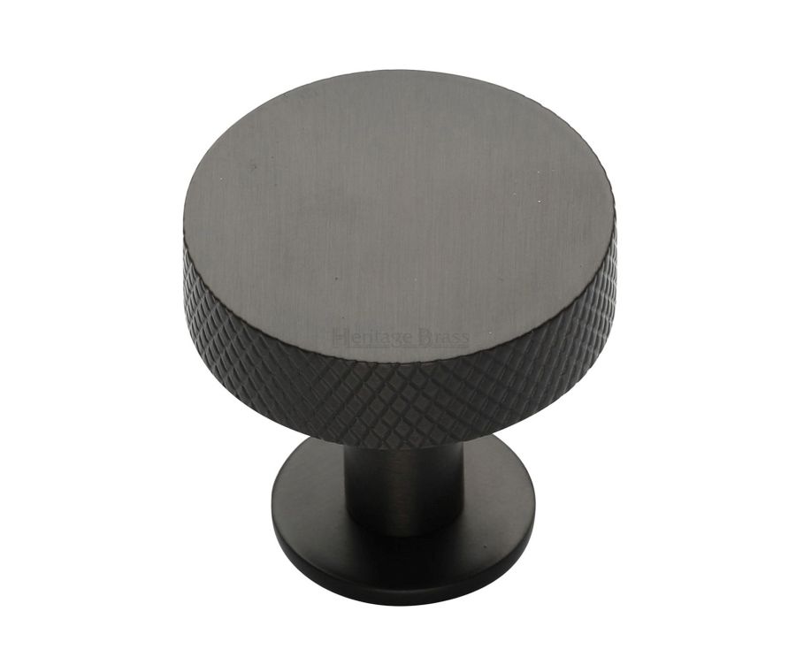 Heritage Brass Matt Bronze Knurled Disc Cabinet Knob with Rose 38mm