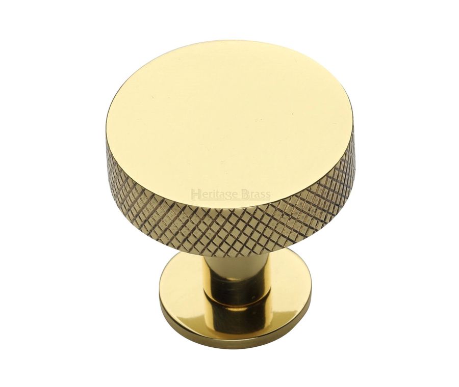 Heritage Brass Polished Brass Knurled Disc Cabinet Knob with Rose 38mm