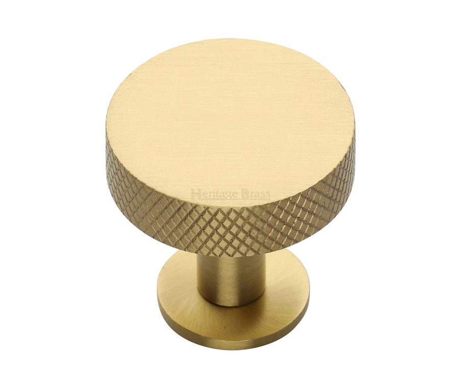 Heritage Brass Satin Brass Knurled Disc Cabinet Knob with Rose 38mm
