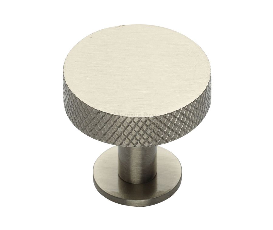 Heritage Brass Satin Nickel Knurled Disc Cabinet Knob with Rose 38mm