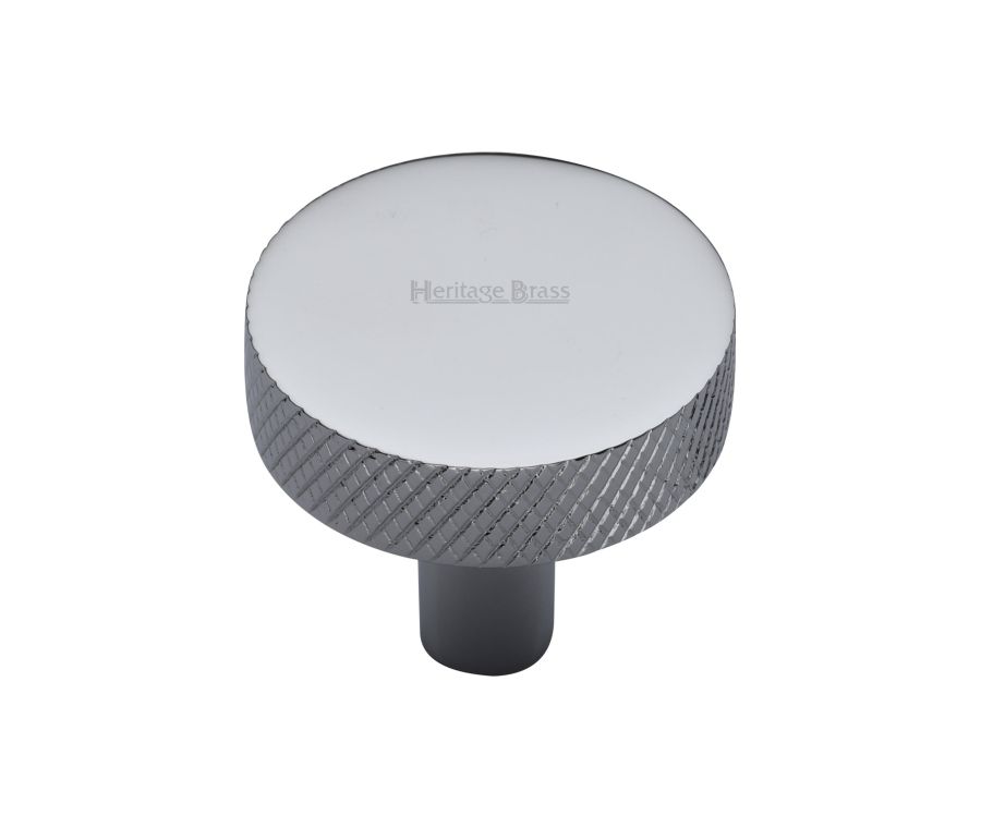 Heritage Brass Polished Chrome Knurled Disc Cabinet Knob 32mm