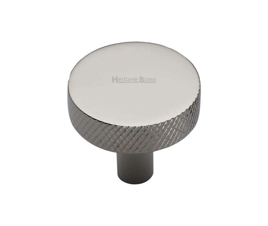 Heritage Brass Polished Nickel Finish Knurled Disc Cabinet Knob 32mm