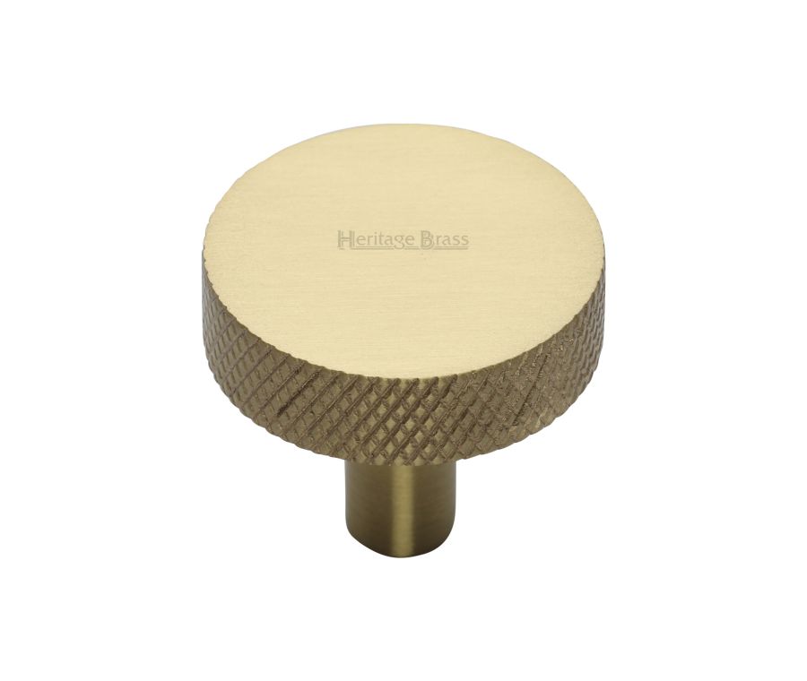 Heritage Brass Satin Brass Knurled Disc Cabinet Knob 32mm