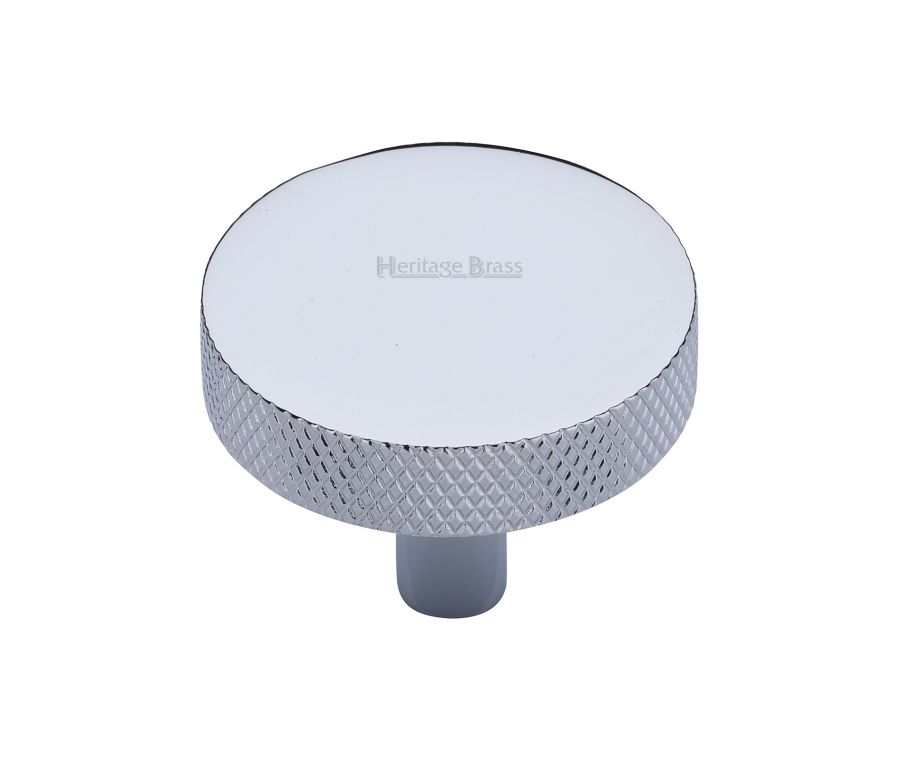 Heritage Brass Polished Chrome Knurled Disc Cabinet Knob 38mm