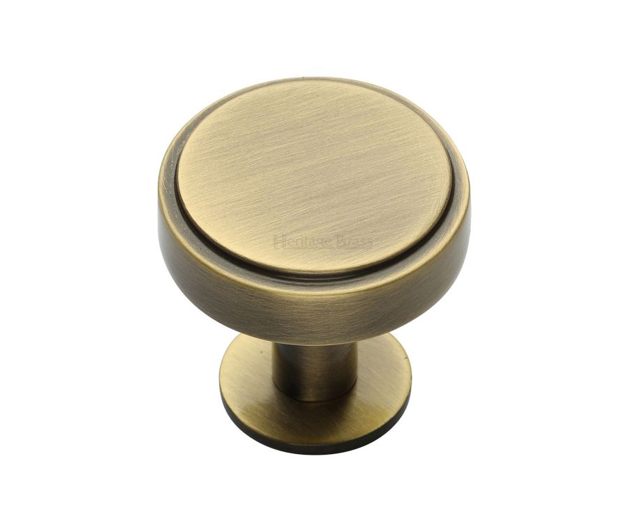 Heritage Brass Antique Brass Stepped Disc Cabinet Knob with Rose 32mm