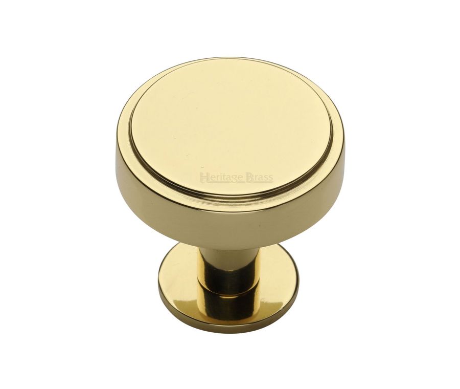 Heritage Brass Polished Brass Stepped Disc Cabinet Knob with Rose 32mm