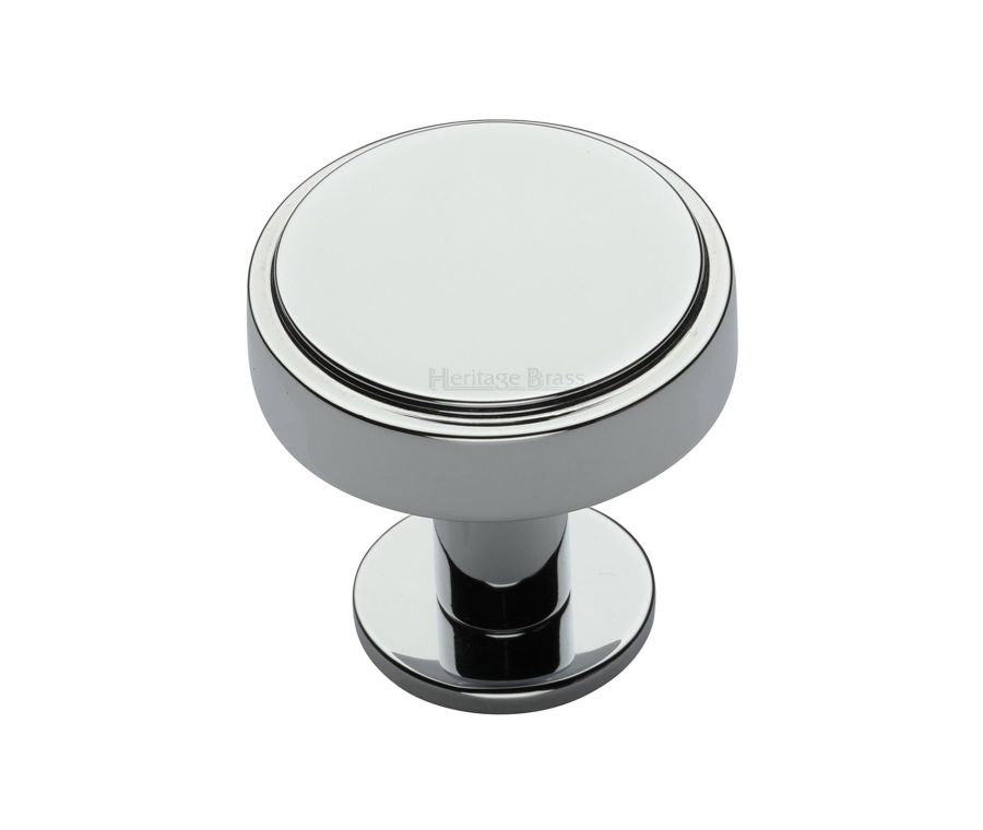 Heritage Brass Polished Chrome Stepped Disc Cabinet Knob with Rose 32mm