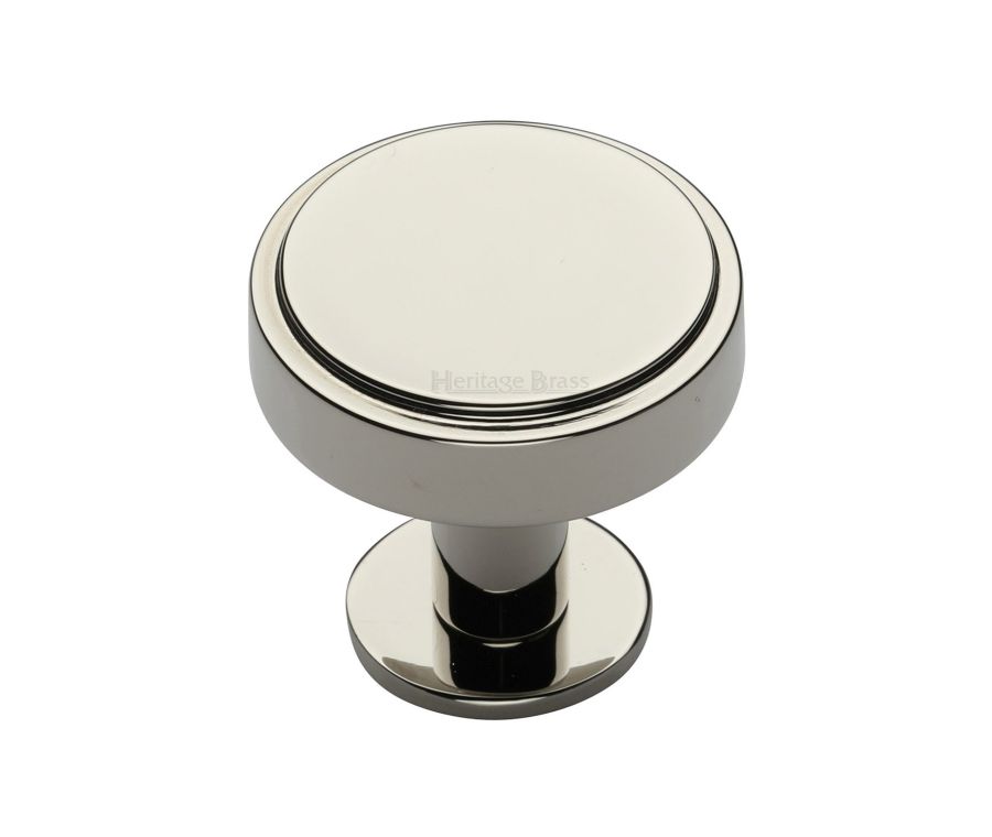 Heritage Brass Polished Nickel Finish Stepped Disc Cabinet Knob with Rose 32mm