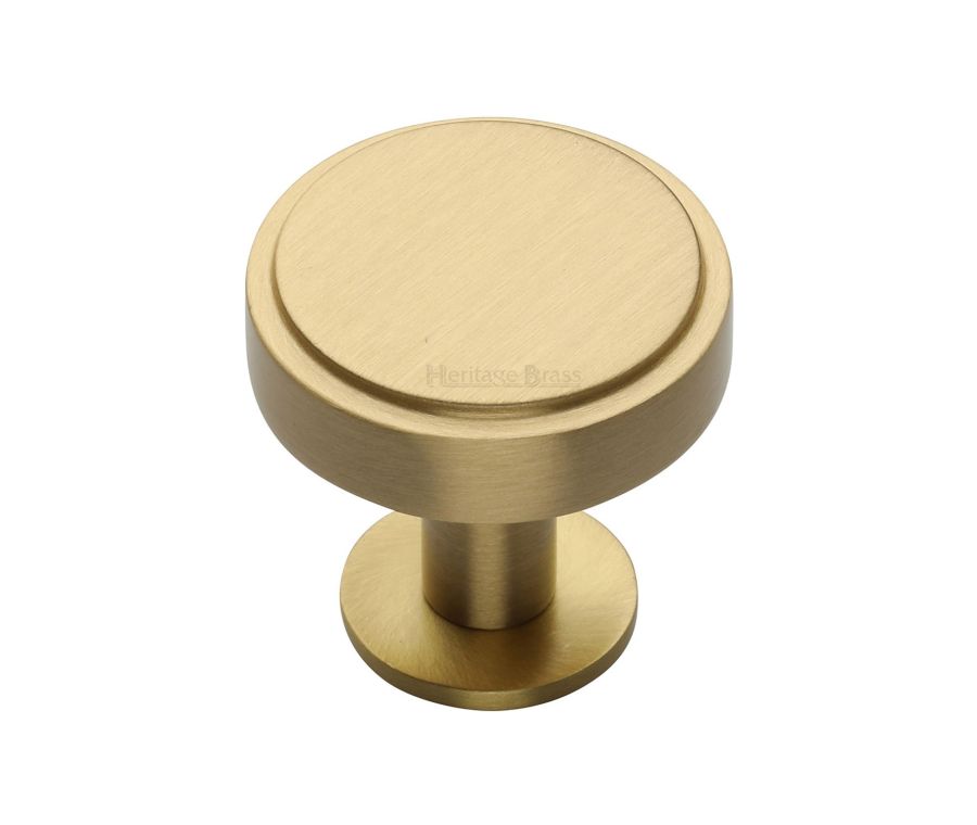 Heritage Brass Satin Brass Stepped Disc Cabinet Knob with Rose 32mm