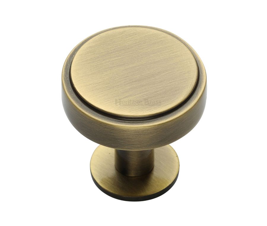 Heritage Brass Antique Brass Stepped Disc Cabinet Knob with Rose 38mm