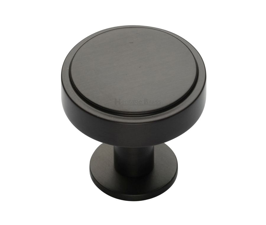 Heritage Brass Matt Bronze Stepped Disc Cabinet Knob with Rose 38mm