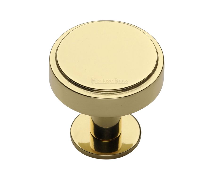 Heritage Brass Polished Brass Stepped Disc Cabinet Knob with Rose 38mm