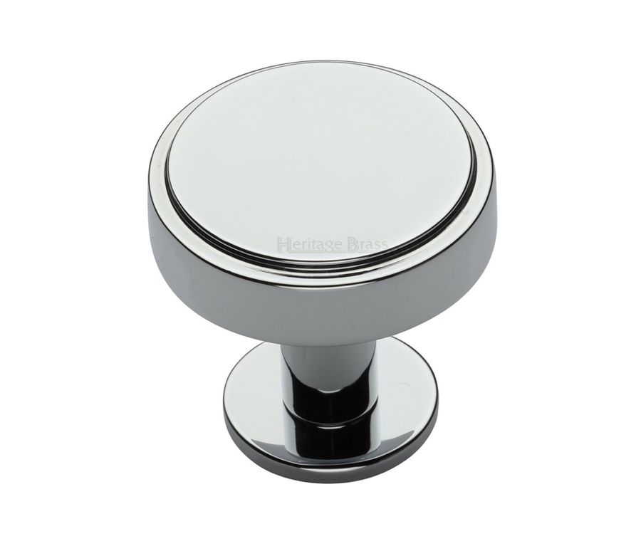 Heritage Brass Polished Chrome Stepped Disc Cabinet Knob with Rose 38mm