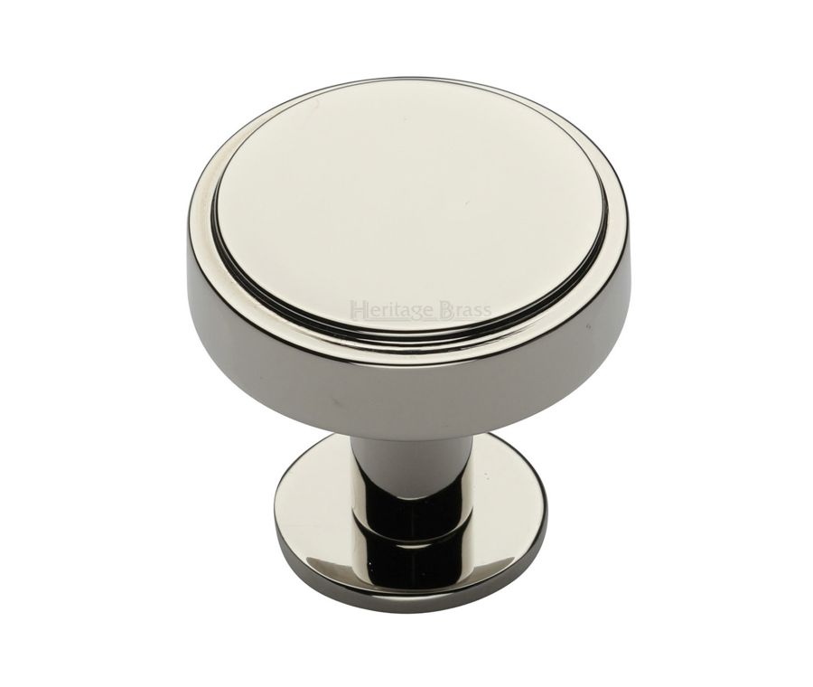 Heritage Brass Polished Nickel Finish Stepped Disc Cabinet Knob with Rose 38mm