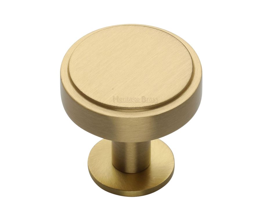Heritage Brass Satin Brass Stepped Disc Cabinet Knob with Rose 38mm