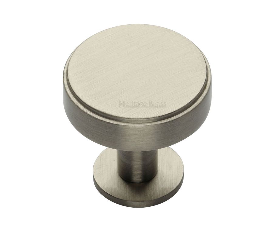 Heritage Brass Satin Nickel Stepped Disc Cabinet Knob with Rose 38mm