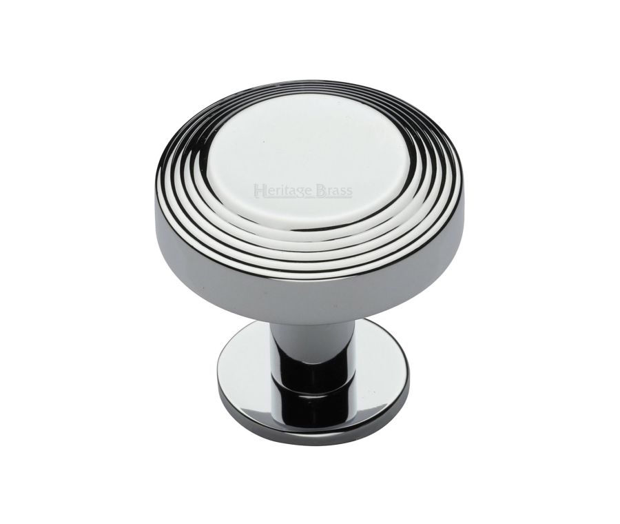 Heritage Brass Polished Chrome Ridge Cabinet Knob with Rose 32mm