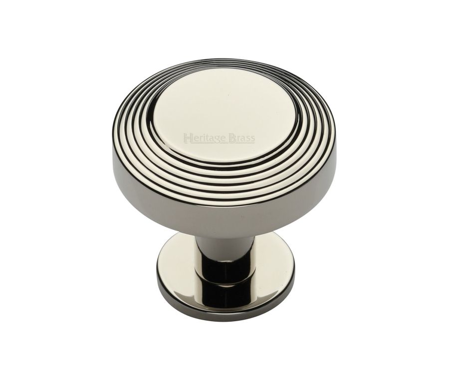 Heritage Brass Polished Nickel Finish Ridge Cabinet Knob with Rose 32mm