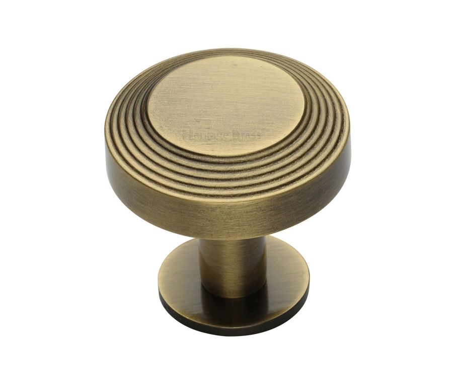 Heritage Brass Antique Brass Ridge Cabinet Knob with Rose 38mm