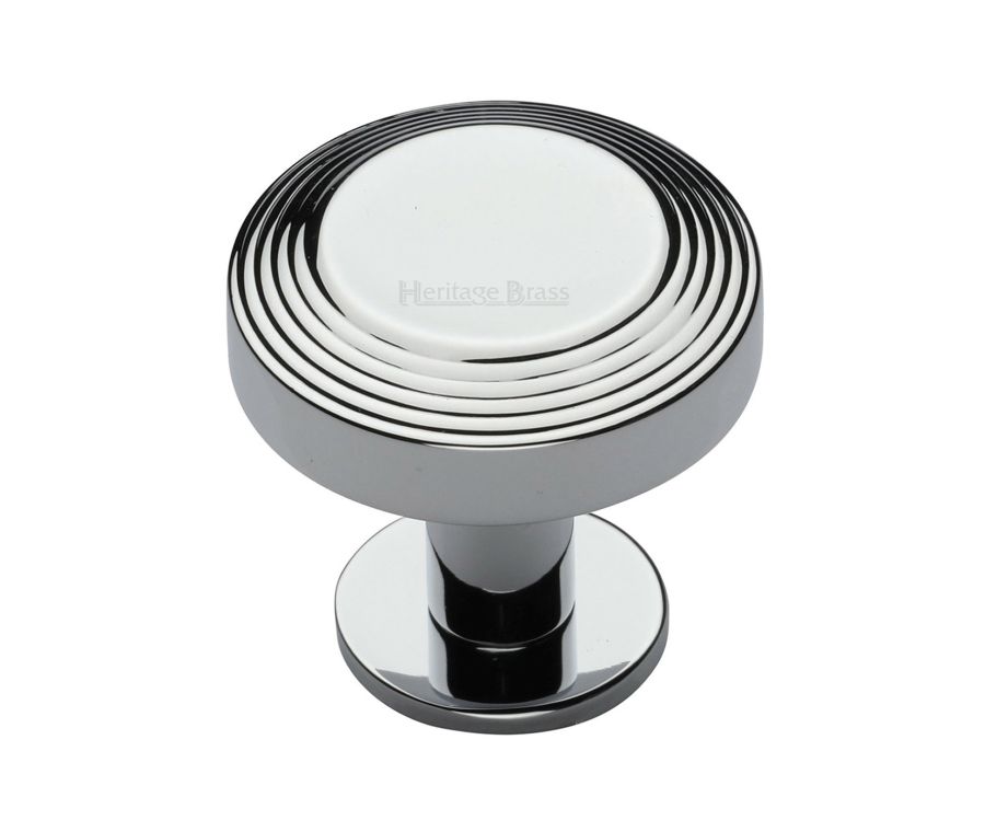 Heritage Brass Polished Chrome Ridge Cabinet Knob with Rose 38mm