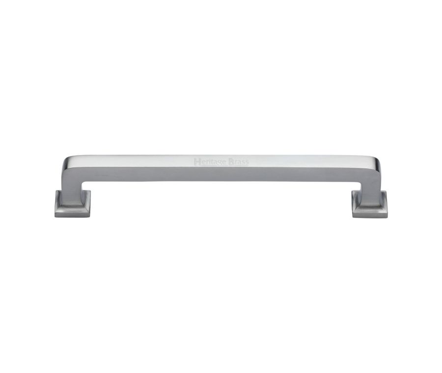Heritage Brass Satin Chrome Square Vintage Cabinet Pull Handle 203mm