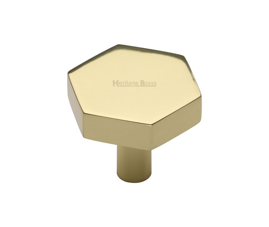 Heritage Brass Polished Brass Hexagon Cabinet Knob 32mm