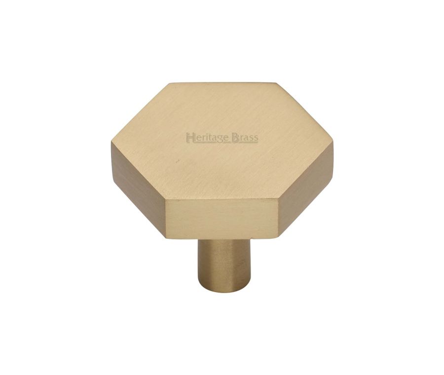 Heritage Brass Satin Brass Hexagon Cabinet Knob 32mm