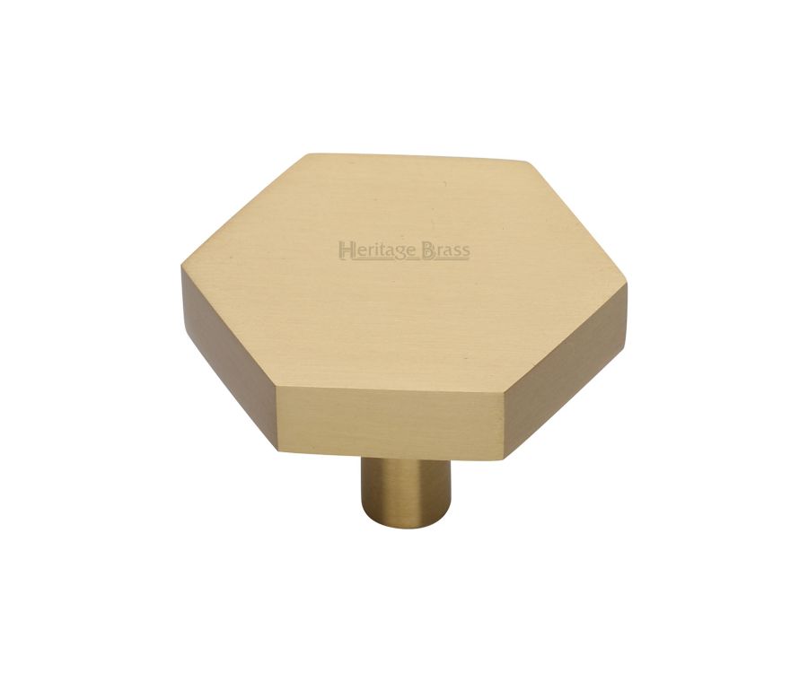 Heritage Brass Satin Brass Hexagon Cabinet Knob 38mm